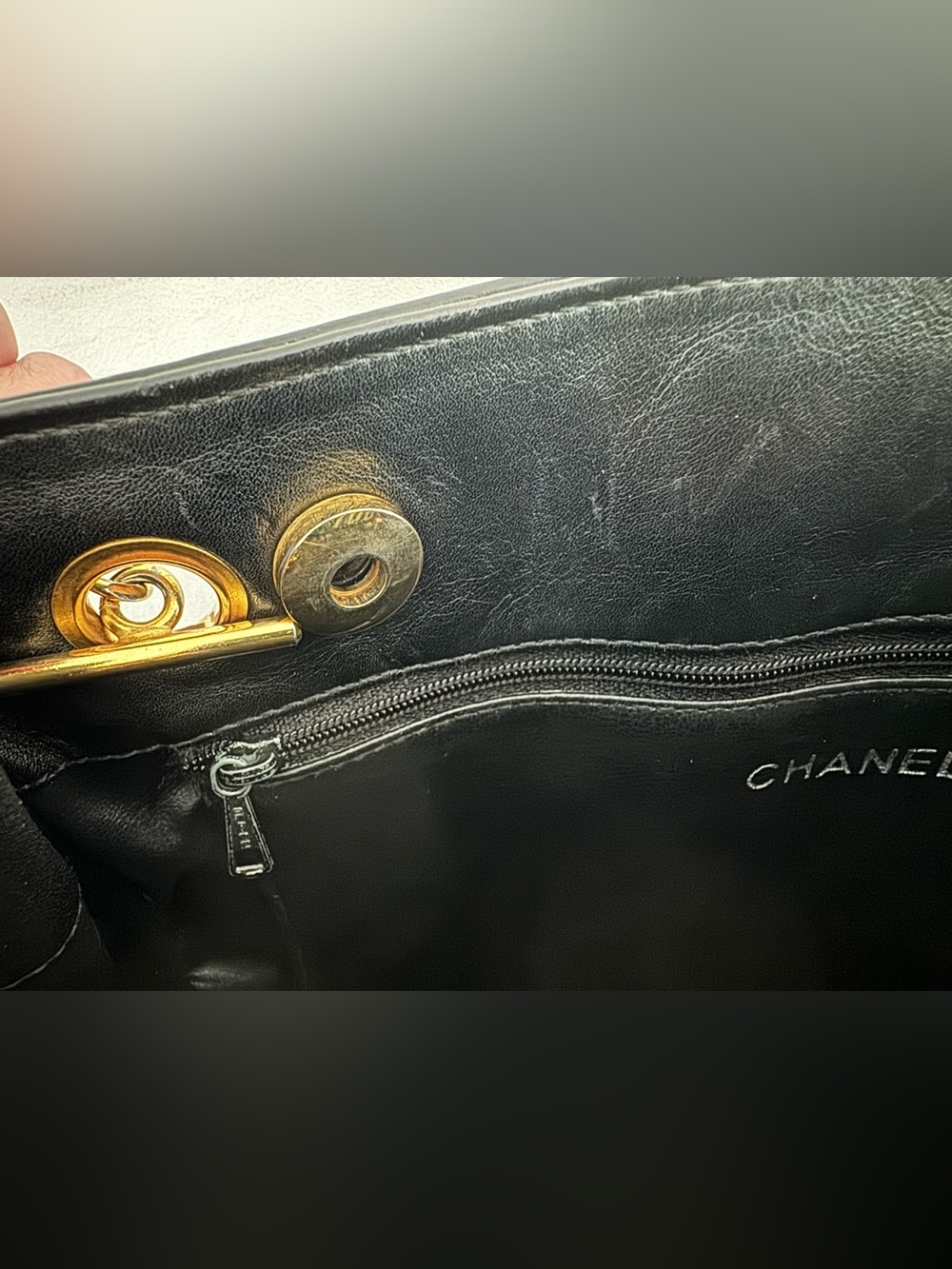 CHANEL Vintage Small Shopper Tote Shoulder Bag Black Lambskin + COA - Picture 11 of 14